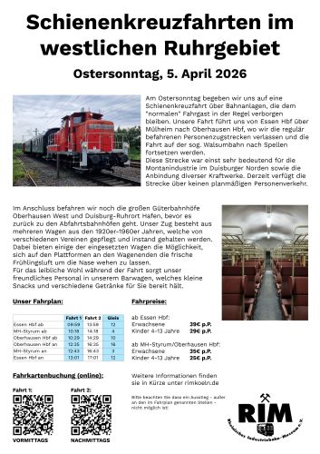 Entradas para Schienenkreuzfahrten im westlichen Ruhrgebiet en 05.04.2026 - Comprar entradas